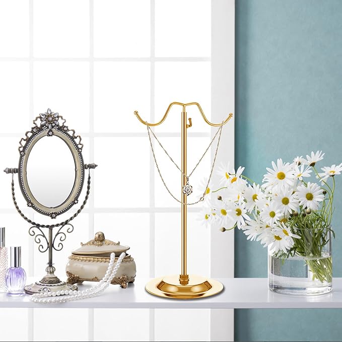 4 Pcs Purse Display Stand Adjustable Height Handbag Display Stand Metal Handbag Stand Holder Double Hook Purse Holder Stand for Home Store Boutique Counter, Gold