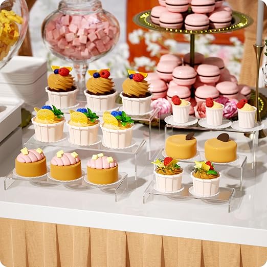 NIUBEE Acrylic Display Riser, 6 Pcs 9" Large Acrylic Risers, 2 Set Clear Rectangular Stands for Candy Dessert Cupcakes, Collectibles Display Stands Shelf for Display for Funko POP Figures