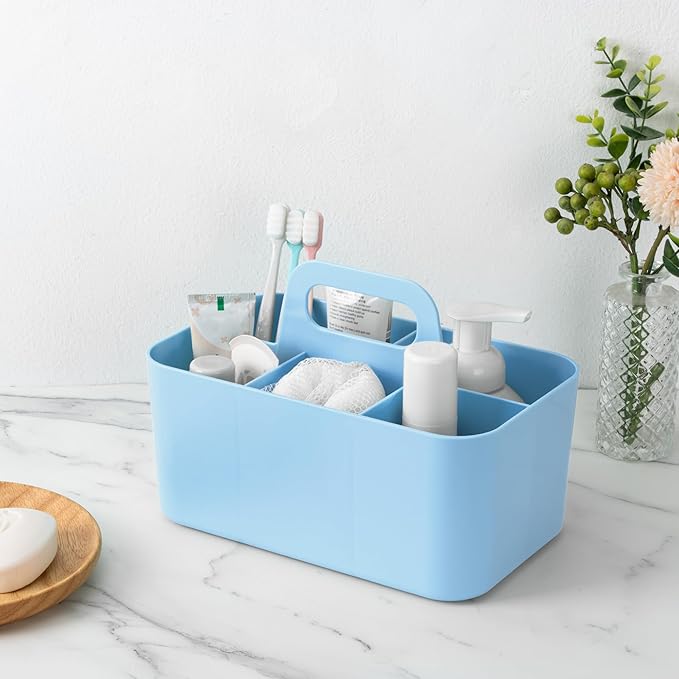 Tiawudi Multipurpose Caddy Organizer, Plastic Caddy with Handle, Stackable Desk Organizer for Stationery, Marker and Pencil, Office Supplies Organizer, Dorm Caddy