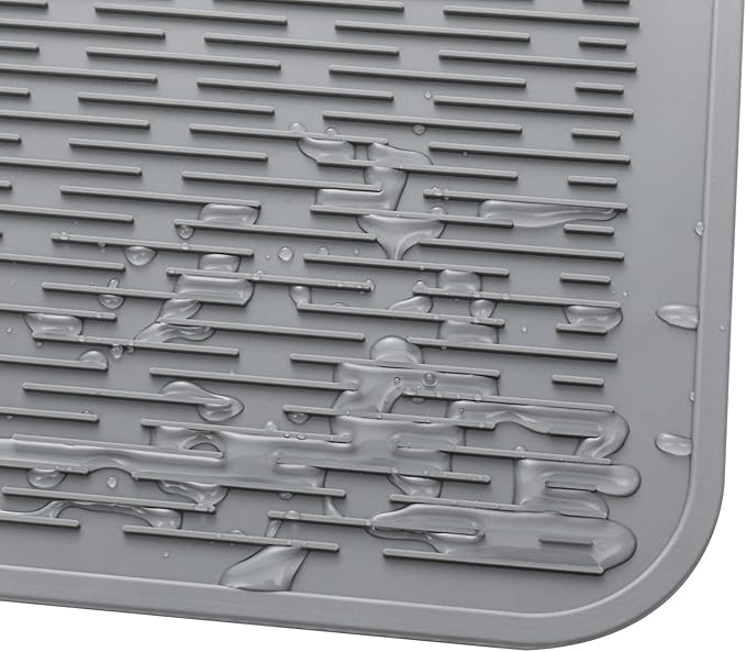 Silicone Dish Drying Mat for Multiple Usage,Easy clean,Eco-friendly,Heat-resistant Silicone Mat for Kitchen Counter or Sink,Refrigerator or Drawer Liner Grey 3XL 28 inches x 18 inches