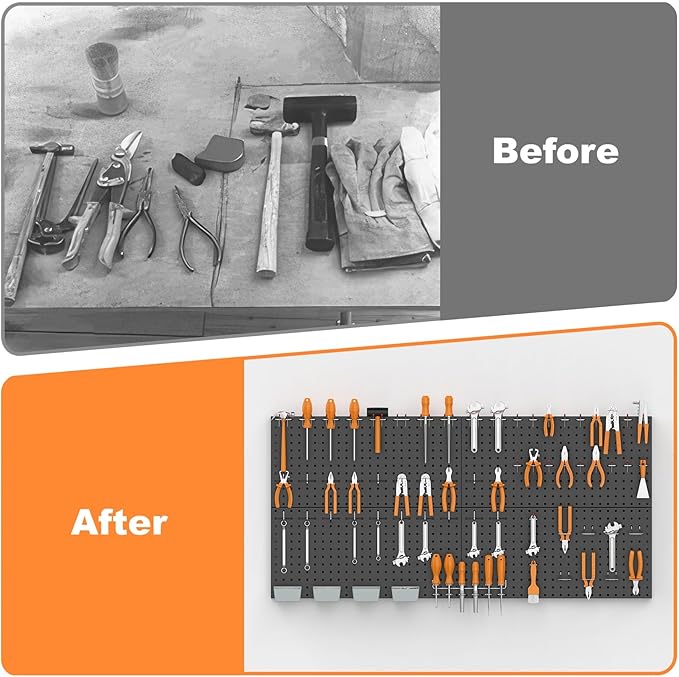 WALMANN Metal Pegboard Panels for Wall Tools Storage Pegboard for Garage, Workbench, Modular Peg Board Tool Organizer Board (Black 12"*24", Pack of 4)