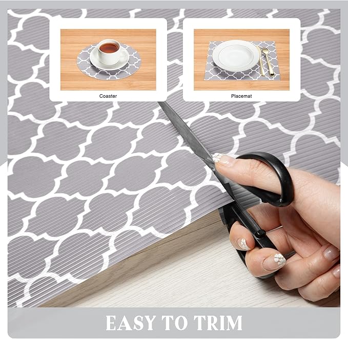 Glotoch 2 Rolls Shelf Liners for Kitchen Cabinets 12”x 20ft, Non Slip Drawer Liner,Waterproof Cabinet Liner for Wire/Pantry/Closet Non Adhesive Table Place Mats, Heavy Duty, Quatrefoil Grey