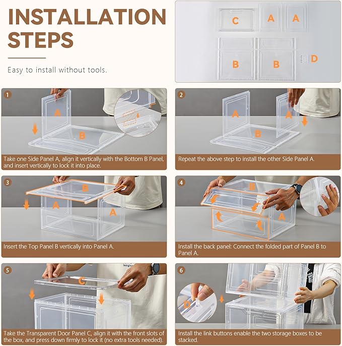 Closet Organizers and Storage, Acrylic Clear Plastic Storage Bins with Magnetic Door, 8 Pack Storage Containers for Clothes Home Organization Purse Bag Cabinet Display Closet Organizer System