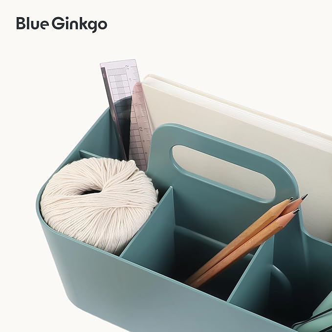 BLUE GINKGO Stackable Organizer Caddy – Korean-Made Portable Tote for Bathroom, Office, Crafts, or School Supplies (Rectangle, Green)