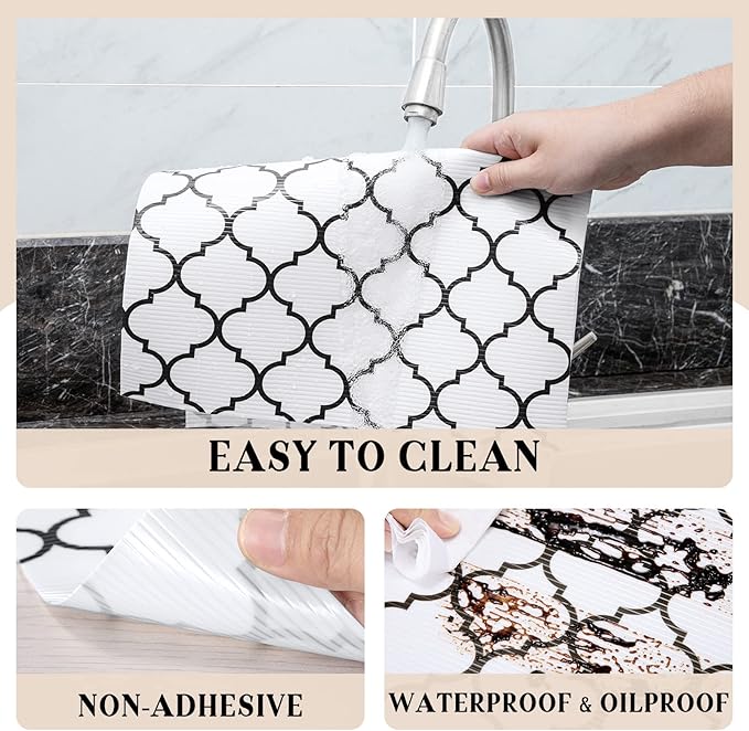 Glotoch 2 Rolls Non Adhesive Shelf Liners for Kitchen Cabinets, Waterprrof Drawer Liners for Kitchen, Non Slip Cabinet Liners for Shelves/Dresser/Fridge/Bathroom, 12" x 20 FT, White