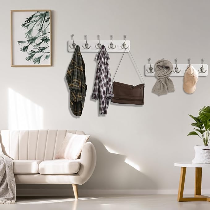 IBosins 2 Pack Coat Rack Wall Mount, 17'' Rustic Wooden Coat Hanger, Heavy Duty Metal Coat Hooks Rail for Entryway Closet Bathroom Coat Jacket Scarf Towel Hat