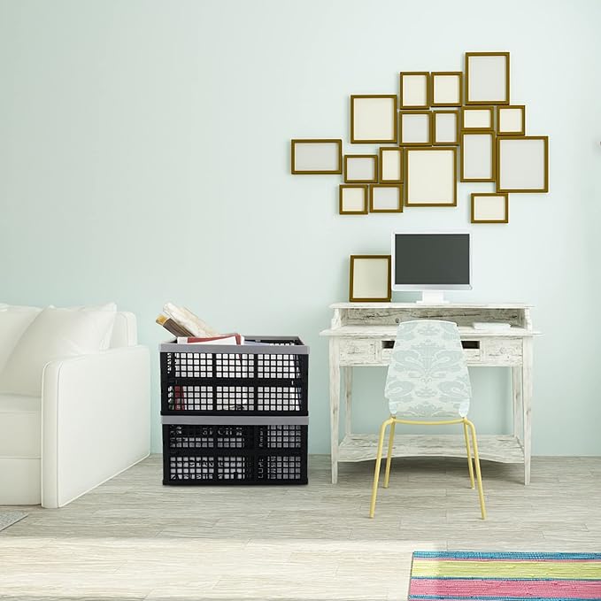 Anbers 42 L Plastic Collapsible Storage Crate, Folding Milk Crate Storage Bins, 4 Packs