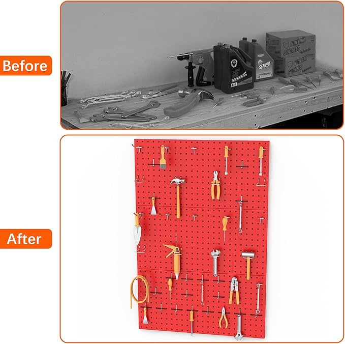 TORACK 3 PCS Metal Pegboard Panels(12x24 inch) for Wall Garage Tools Storage Pegboard System for Workbench, Modular Peg Board Tool Organizer Board Kit(Pack of 3, Red)