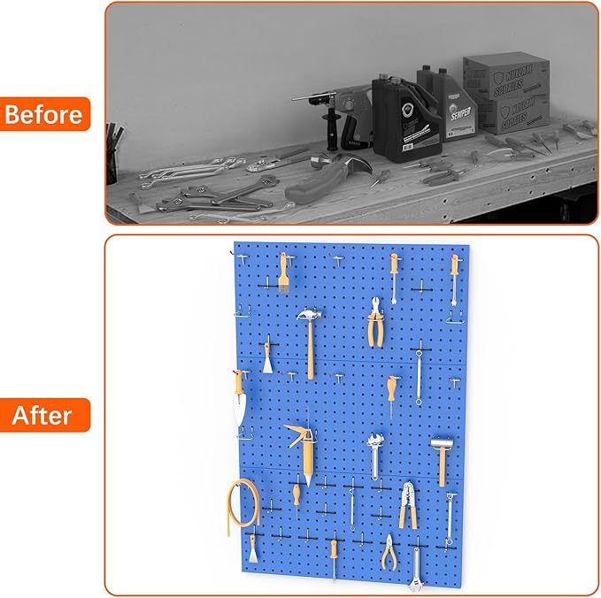 TORACK 3 PCS Metal Pegboard Panels(12x24 inch) for Wall Garage Utility Tools Storage Pegboard for Workbench, Modular Peg Board Tool Organizer Board Kit(Pack of 3, Blue)