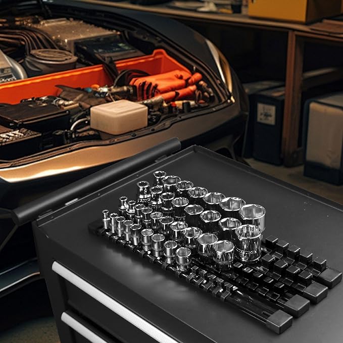 AMM 6-Piece Socket Organizer,1/4 inch Drive ABS Tools-Socket Holder,Heavy Duty Socket Racks,Premium Quality Socket Clip Rail Holder,The best tool trays in the garage