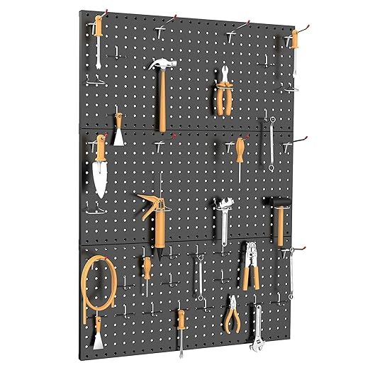 TORACK 3-Pack 12x24 inch Metal Pegboard Panels for Garage Wall, Tools Organizer Pegboard for Workbench, Workshop, Modular Peg Board Tool Storage Board for Pegs(Black)