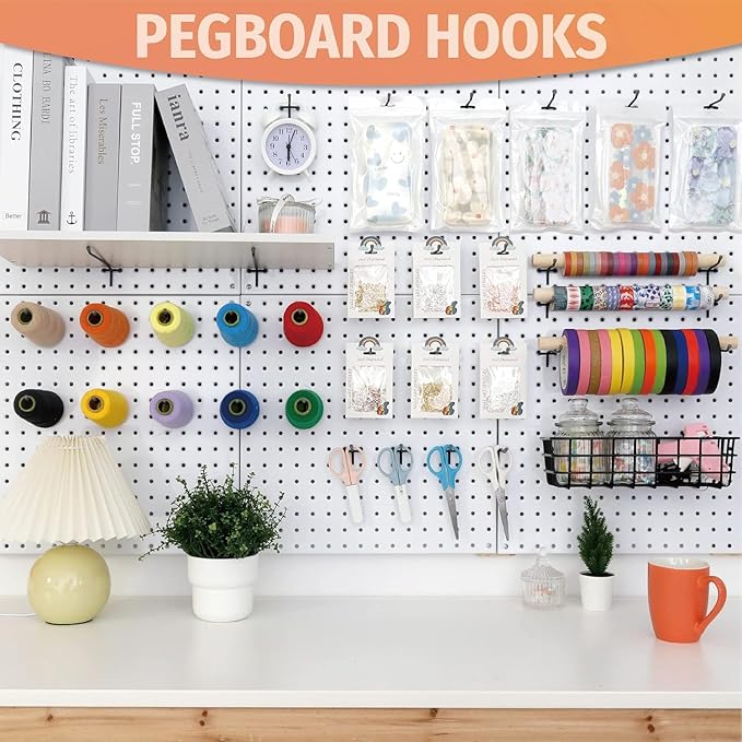 HUHOLE Pegboard Hooks 6 Inch 50PC, Black Peg Board Hooks, Fit 1/4" or 1/8" Pegboard, Ideal Peg Board Organizer Accessories for Garage Tool Organization, Wall Storage (Black, 6 Inch)