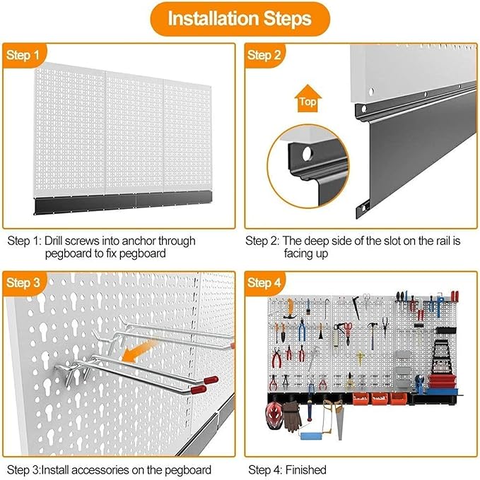 TORACK 109 PCS Pegboard Wall Organizer 4 ft. Garage Metal Pegboard Utility Tool Storage Kit w/Toolboard Hooks & Pegboard Hooks Accessories, Wall Mounted Storage Bins & Shelf