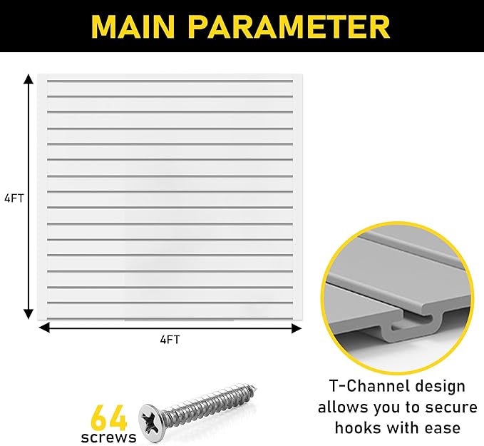 DLDIRECT 48" X 48" - Slatwall Panel Garage Organizer: Heavy Duty Wall Mounted PVC Rack, Interlocking Slat Paneling for Garage Storage, Slotwall Board, Shelves System