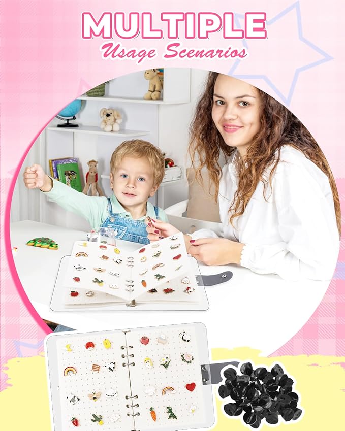 UCEC White Enamel Pin Display Book & 50 PCS Pin Backs, A5 Binder Album for Pins and Brooch, 8-Page Button Pinfolio Trading Organizer with Clear PVC Cover, Portable Enamel Pin Collection Storage Book