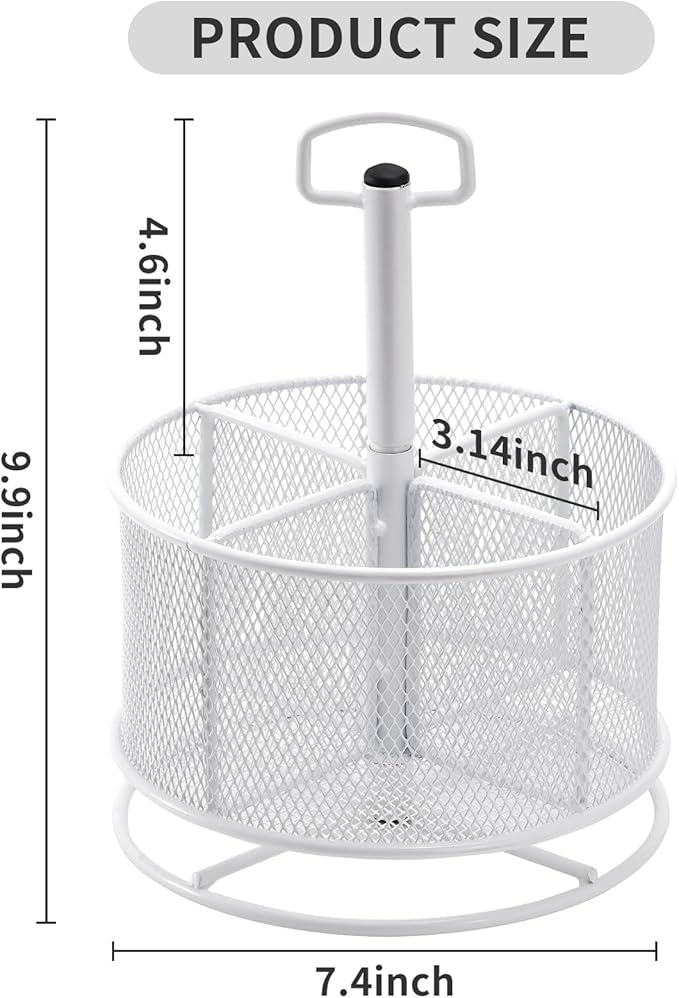 Marbrasse Mesh Desk Organizer, 360-Degree Rotating Multi-Functional Pen Holder, 4 Compartments Desktop Stationary Organizer, Home Office Art Supply Storage Box Caddy (White)