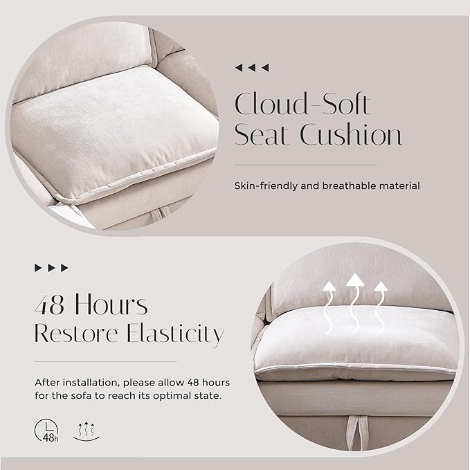 116.54" Sectional Couches for Living Room, Cloud Couch Sectional with Large Storage, U-Shape Modular Sectional Sofa with Ottoman,6 Seater Chenille Sofa with Pillow for Apartment, Bedroom, Beige