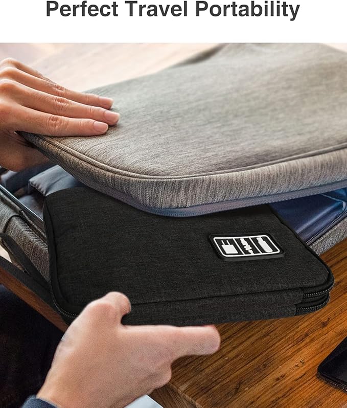 Luxtude Electronics Organizer, Portable Cable Organizer Bag for iPad 7.9'', Double Layer Travel Tech Bag&Cord Storage, Compact Cord Case&Charger Pouch,Electronics Carring Case for Phone/USB/SD