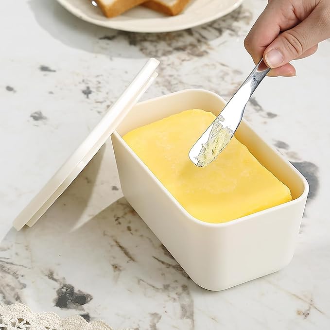 Premium BPA-Free Butter Dish with Lid & Stainless Steel Spreader – Airtight Kitchen Butter Keeper for Countertop & Refrigerator, Soft Spreadable Butter Storage, Perfect Gift for Home Cooking