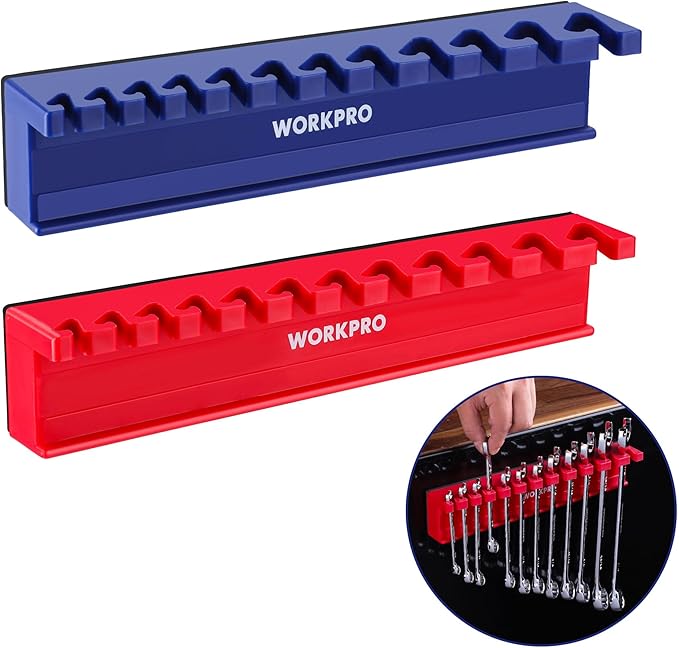WORKPRO 2-Piece Magnetic Wrench Organizer, 24 Slots Wrenches Holder Fits SAE (5/16” to 3/4”) and Metric (9 mm to 20 mm), Premium Quality Wrench Rack Set to Keep Wrenches Organized