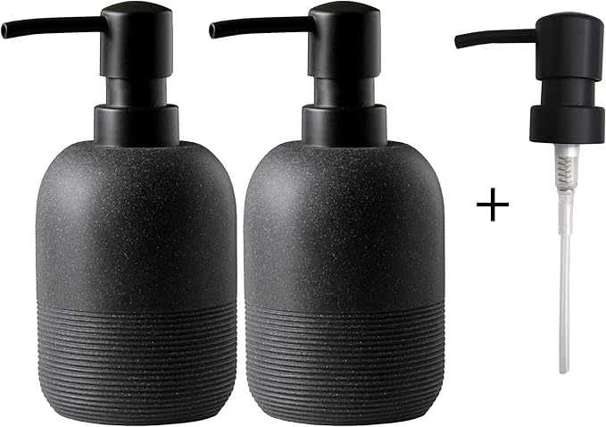 Matte Black Soap Dispenser Sets with Pump,Hand Soap and Lotion Dispenser for Bathroom Countertop,Morden Soap Dispenser for Kitchen-10.6oz.