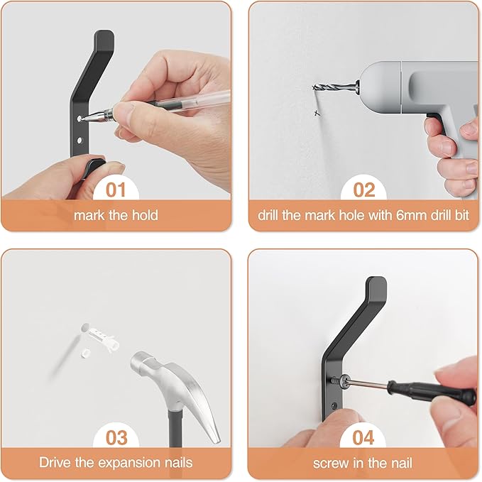 20-Pack Wall Hook for Hanging Coat - 20LB (Max), Stainless Hooks for Towel, Hat, Backpack, Clothes, Wall Mounted Coat Hanger for Closet, Metal, Black