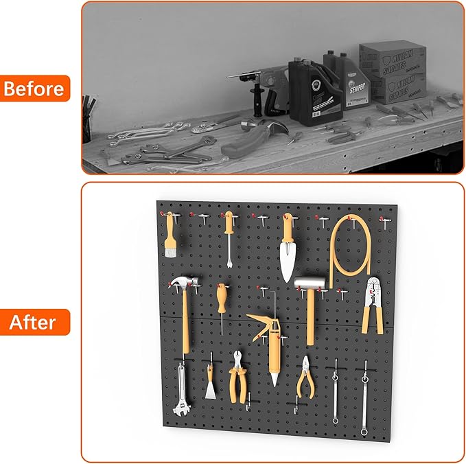 WALMANN Metal Pegboard Panels for Wall Garage Tools Storage Pegboard for Garage, Workbench, Modular Peg Board Tool Organizer Board(Pack of 2, Black)