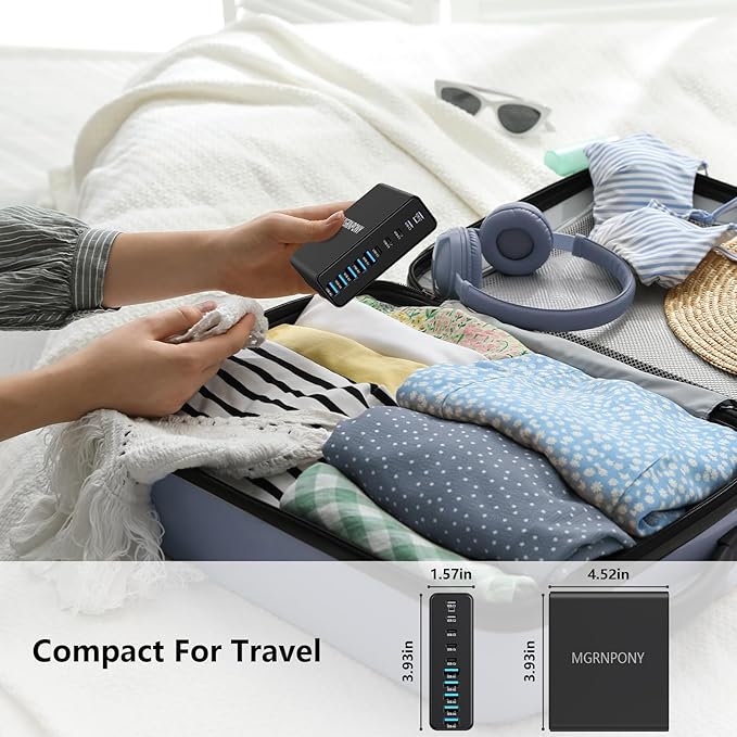 320W USB C Charger Block, 10-Port USB C Charging Station GaN III PD 65W Laptop Fast Charger Adapter for MacBook Pro/Air, DELL, iPad, iPhone, Samsung Galaxy Black