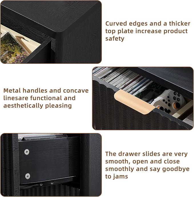 LEYAOYAO Fluted 5 Drawers Dresser for Bedroom, 34" Tall Modern Chest of Drawers with Metal Handle, Curved Profile Design,Black Wood Drawer Organizer for Bedroom, Living Room, Hallway, Entryway