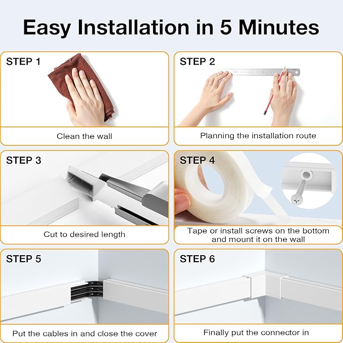 Delamu Cord Hider, 315in Wire Covers for 2-3 Cords on Wall, Premium Cable Hider Cord Covers for Wires on Wall, Cable Management Wire Hiders for TV, Cable Raceway Kit, L15.7X W0.95x H0.55in, White