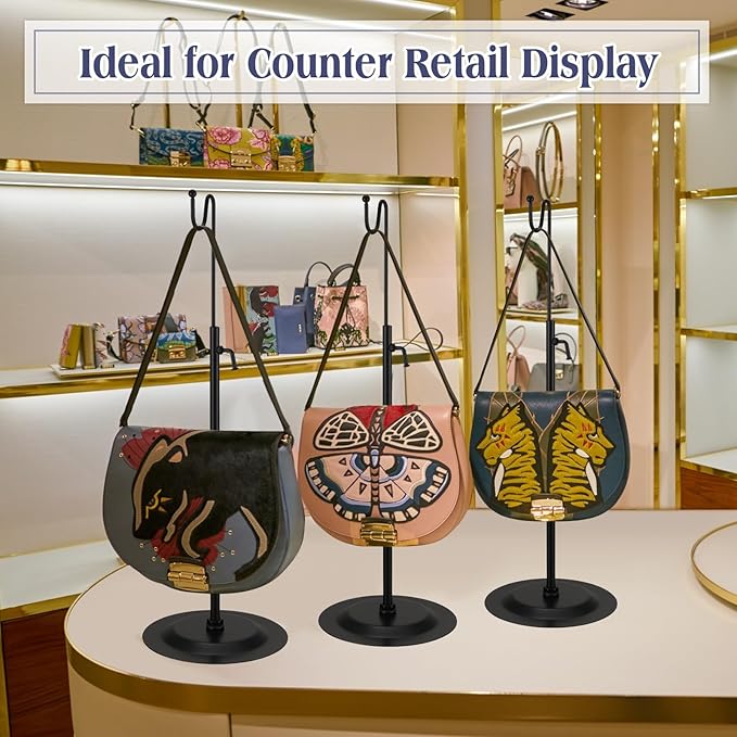 Therwen 6 Pcs Bag Display Stands Purse Display Stand Adjustable Height Handbag Holder for Home Boutique Store Counter Retail(Black)