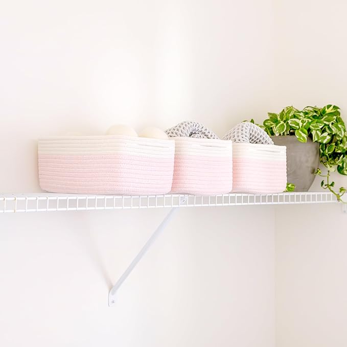 NaturalCozy 13.5”x8.5”x5.5” Rectangle Storage Baskets for Shelves 3 Pack | Cotton Rope Woven Small Baskets for Organizing | Small Storage Bins for Nursery, Bathroom, Closet, Shelf, Decorative