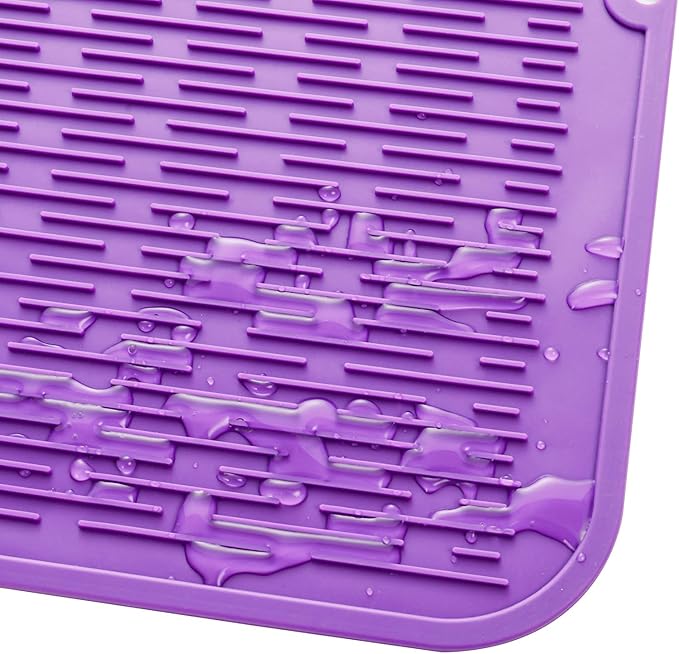 Silicone Dish Drying Mat for Multiple Usage,Easy clean,Eco-friendly,Heat-resistant Silicone Mat for Kitchen Counter or Sink,Refrigerator or Drawer Liner Purple 4XL 32 inches x 18 inches