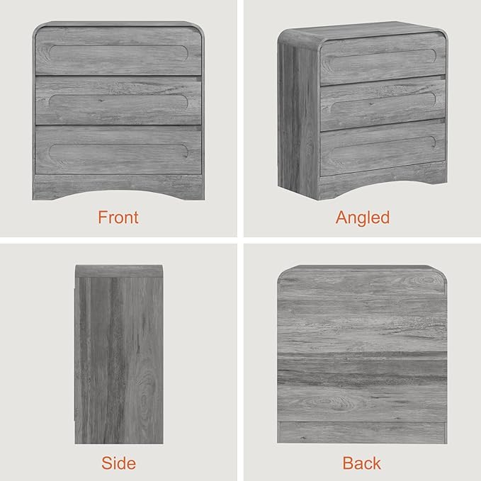 3 Drawer Dressers for Bedroom, 32" Wide Wood Storage Dresser & Chest of Drawers Organizer, Large Modern Dressers with 3 Drawer Storage Organizer for Bedroom Living Room Hallway Closet, Grey