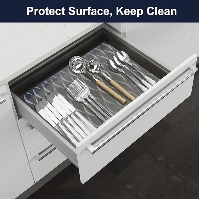 Shelf Liner, Waterproof Refragerator Liner, Drawer Liners for Kitchen Cabinet, Bathroom Sink Mat No Slip Cupboard Mats Non Adhesive Fridge Liner EVA Place Mats Roll - Clear Wave 12"×236.2"