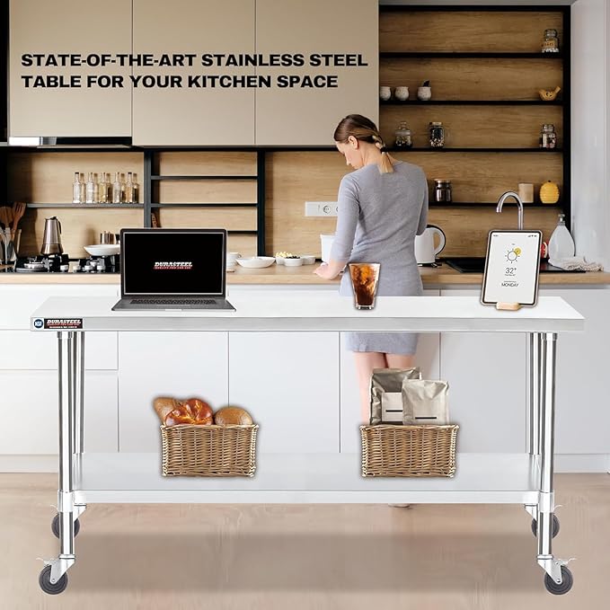 DuraSteel 30x72 NSF Stainless Steel Cart Work Table - Heavy Duty Rolling Food Prep Table Countertop Island - Metal Utility Cart on Wheels Caster, Grill Stand Storage Outdoor Kitchen Tables Bar Top