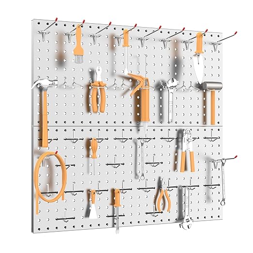 TORACK 2-Pack 12x24 inch Metal Pegboard Panels for Garage Wall, Tool Storage Pegboard for Workbench, Workshop, Tools Organizer Peg Board for Pegs(Grey)