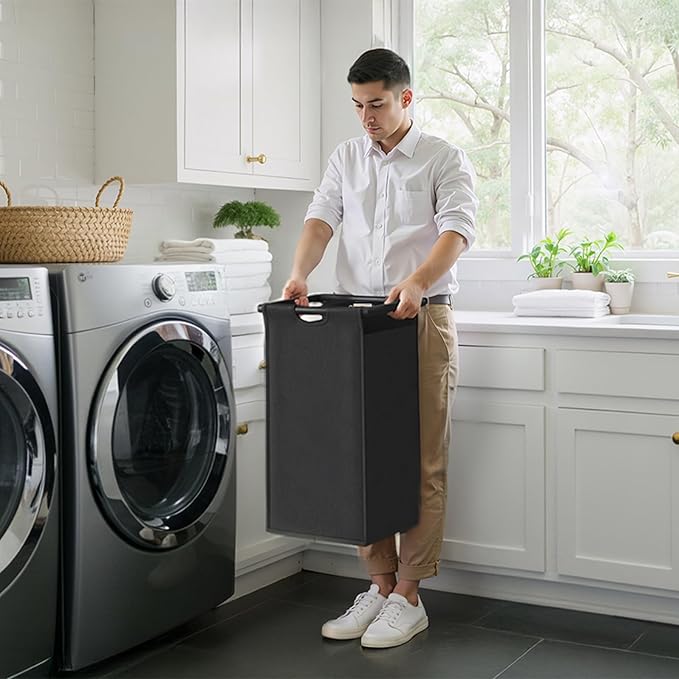 Laundry Hamper with Shelf, Laundry Basket 4 Section, Laundry Sorter with Pull-Out Removable Large 4 Color Bags and Movable Wheels, Metal Frame, 4 x 15.87 Gallons (60L), Black PF07XLK