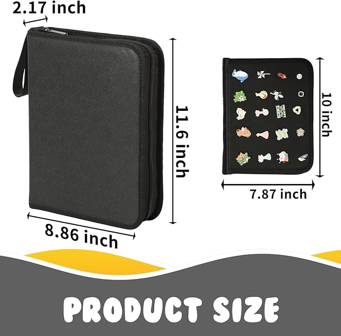 Enamel Pin Display Book, 6-Page Pin Trading Book, Portable Pin Bag and Pin Board (PU Black)