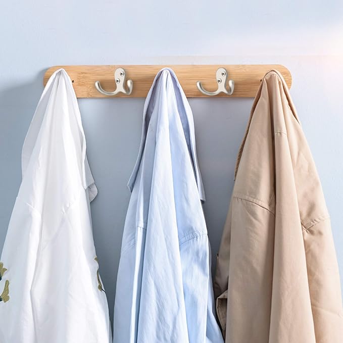 IBosins 20 Pack Heavy Duty Coat Hooks Wall Mounted with 40 Screws Wall Hooks Retro Double Prong Hooks Utility Hooks for Coat, Scarf, Bag, Towel, Key, Cap, Cup, Hat