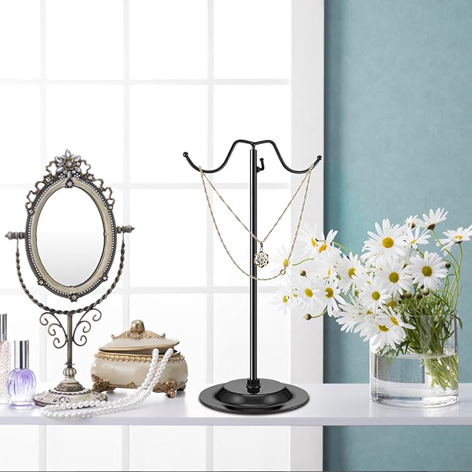 4 Pcs Purse Display Stand Adjustable Height Handbag Display Stand Metal Handbag Stand Holder Double Hook Purse Holder Stand for Home Store Boutique Counter, Black