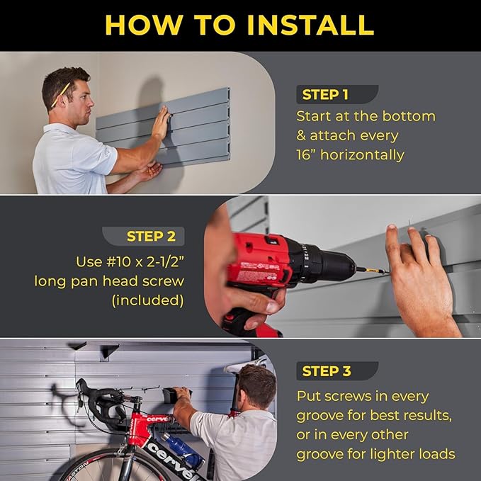 DLDIRECT 48" X 96" - Slatwall Panel Garage Organizer: Heavy Duty Wall Mounted PVC Rack, Interlocking Slat Paneling for Garage Storage, Slotwall Board, Shelves System