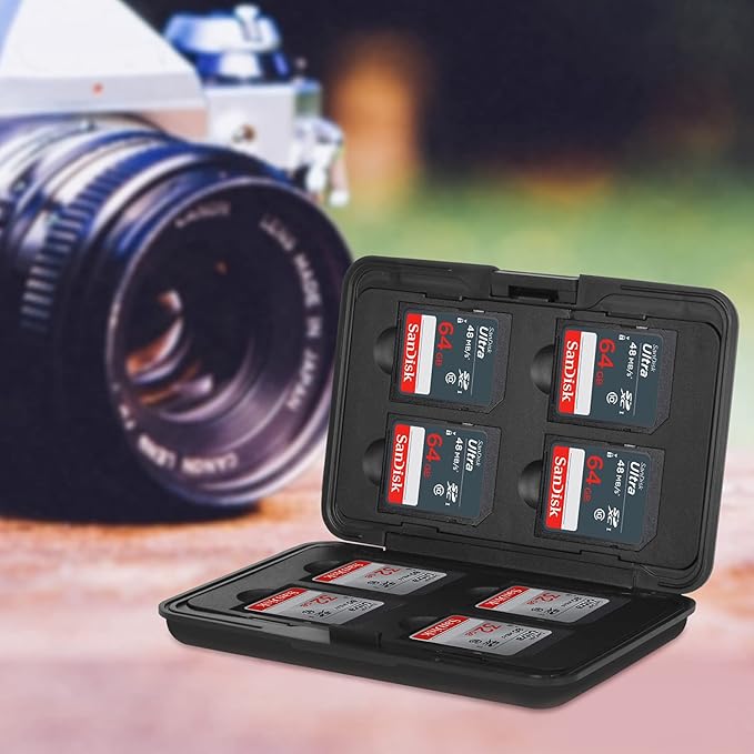 Aluminum Shock Resistant Carrying Box Holder Memory Card Storage Box Case Holder 8 Slots for SD SDHC MMC Micro SD TF Cards (Black)