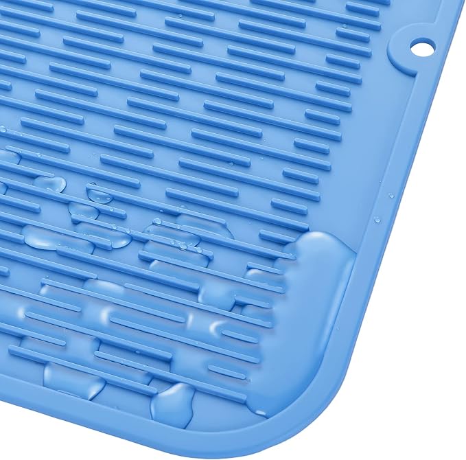 Silicone Dish Drying Mat for Multiple Usage,Easy clean,Eco-friendly,Heat-resistant Silicone Mat for Kitchen Counter or Sink,Refrigerator or Drawer Liner Lichen BlueL 2XL 24 inches x 18 inches