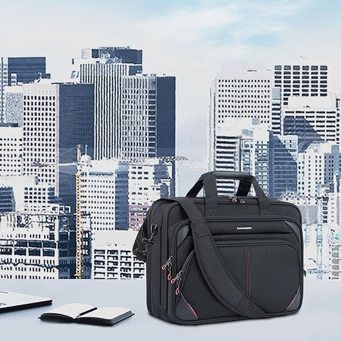 KROSER Laptop Bag 15.6 Inch Briefcase Messenger Bag Water Repellent Computer Case Shoulder Bag Durable Tablet Sleeve with RFID Pockets for Business/College/Women/Men - Black/Red