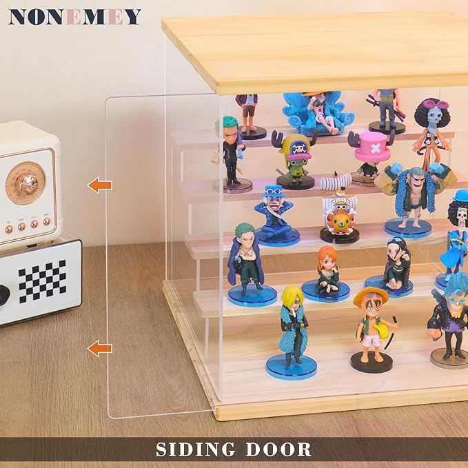 NONEMEY Clear Acrylic Display Case with Light ,3/4/5/6 Tier Multiple Color Lights via Remote Control Dustproof Display Box for Collectibles Figures Mini Toys (5Tier 12.4*12.2*12inch )