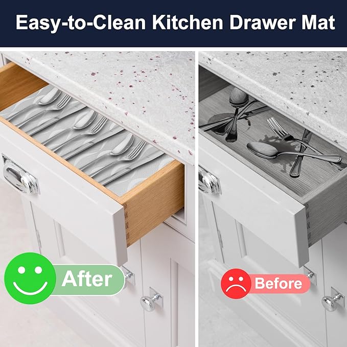 Shelf Liner, Waterproof Refragerator Liner, Drawer Liners for Kitchen Cabinet, Bathroom Sink Mat No Slip Cupboard Mats Non Adhesive Fridge Liner EVA Place Mats Roll - Clear Wave 12"×118"