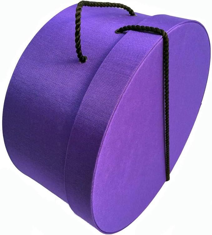 Sarah's Hat Boxes Classic Dark Purple Hat Box โ 14.75" x 7.5" (Dia. x Ht.) Handmade in USA โ Odorless Non-Toxic Adhesive, Cording Handle โ Premium Storage for Hats & Accessories