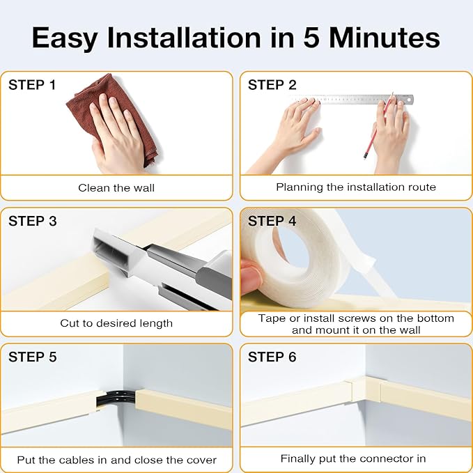 Delamu 157in Cord Covers for Wires on Wall, Cord Hider for 1 Cord, Paintable Cable Hider, Cable Management Wire Covers for Cords, L15.7 W0.55 H0.4in, Beige