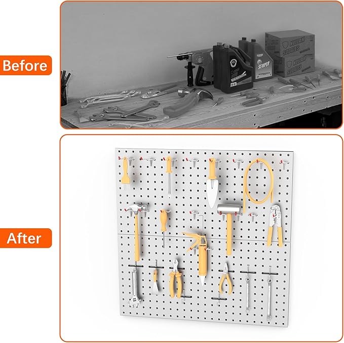 WALMANN Metal Pegboard Panels for Wall Garage Tools Pegboard for Garage, Workbench, Peg Board Tool Organizer Board(Pack of 2, Grey)